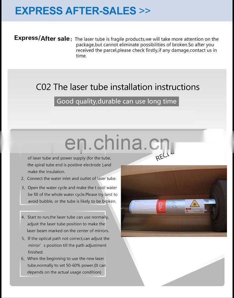 Factory CO2 RECI 130w Laser Tube for Sale Spare Parts Manufacturing Plant Field Maintenance and Repair Service Restaurant Hotels