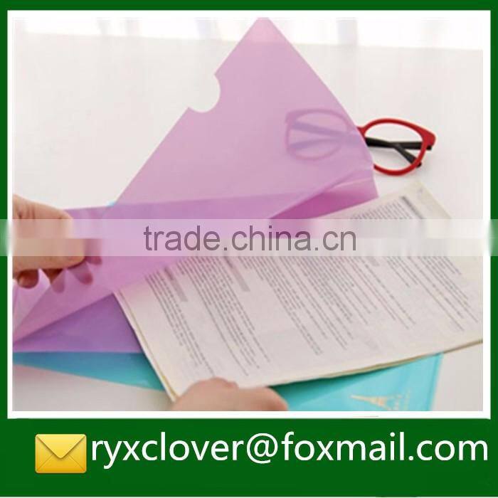 Office stationery transparent a4 size L shape PP plastic file folder