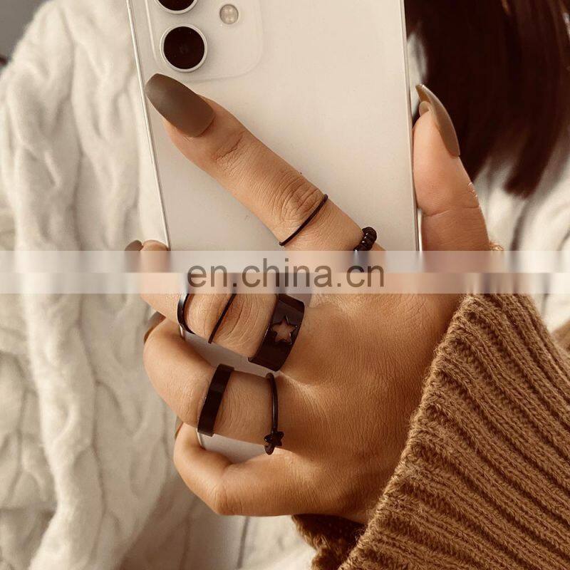 6Pcs/set Punk Finger Rings Minimalist Smooth Gold/black Geometric Metal Rings for Women Girls Party Jewelry Bijoux Femme