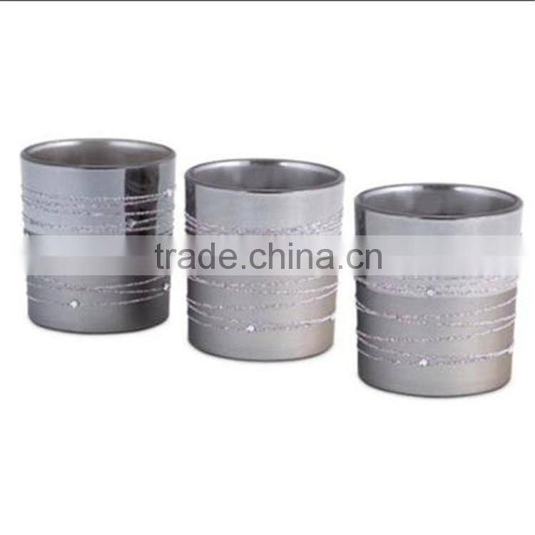 Gold Plated Glass Votive Candle Holders / Votive Cups With Rhinestones For Wedding Decor & Gift