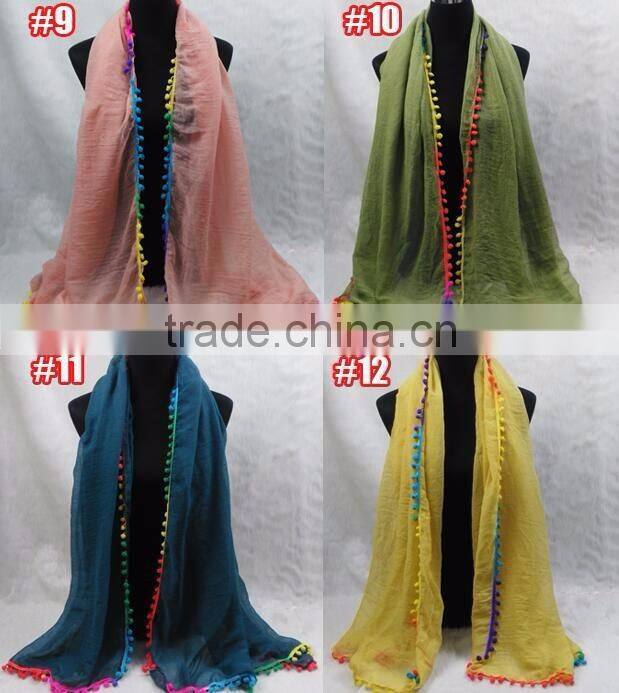 Custom Viscose Pompom Lady Muslim Dubai Scarf