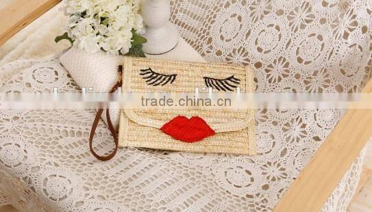 Ladies fashion beige summer natural straw bag