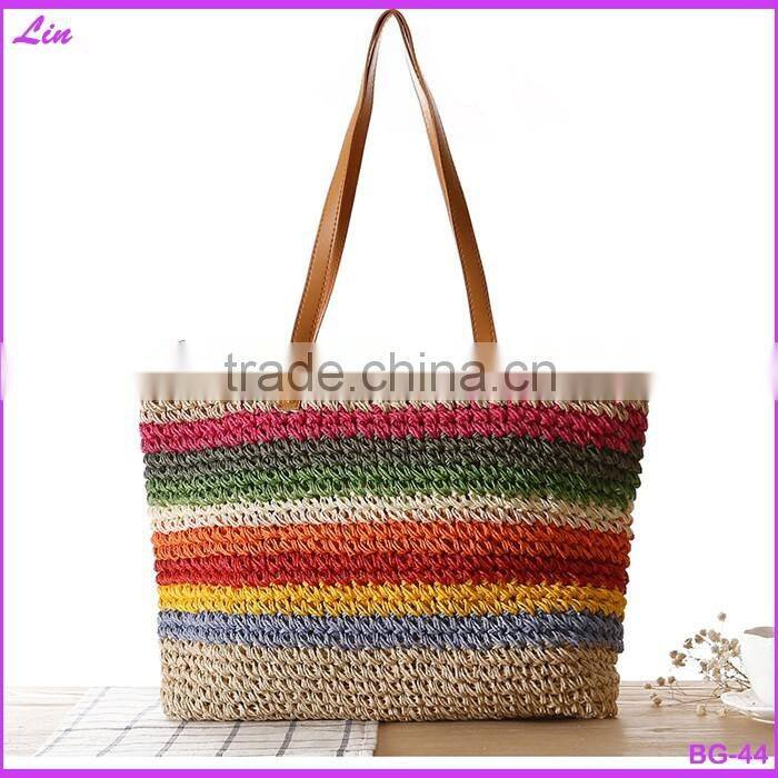 colorful stripe straw bag