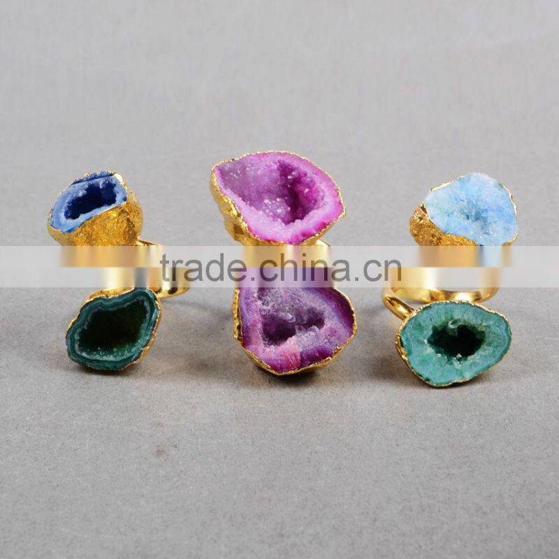 New fashion agate druzy geodel ring with natural gemstone for women girl jewellery