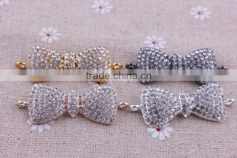 2014 bow crystal rhinestone connector charms ! wholesale alloy glitter silver Connector for bracelet making!!