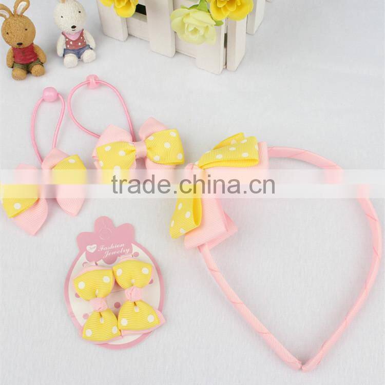 1headband+2hair clips+2 ponlytailer fashion children polyester ribbon hair accessories girl hair ornament yiwu headwear new