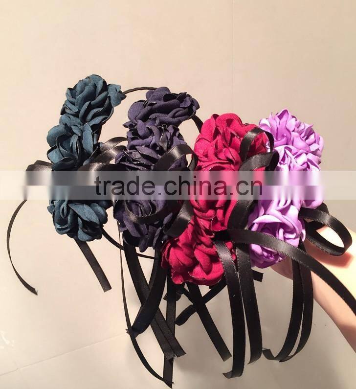 Burnt Fabric Flower Headband,Red Balck Rose Flower Headband For Adult