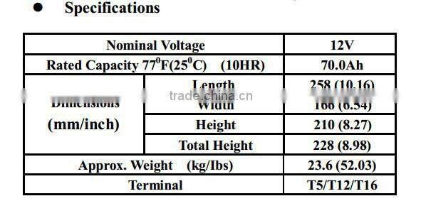 DEEP CYCLE lead acid BATTERY 12V 70AH