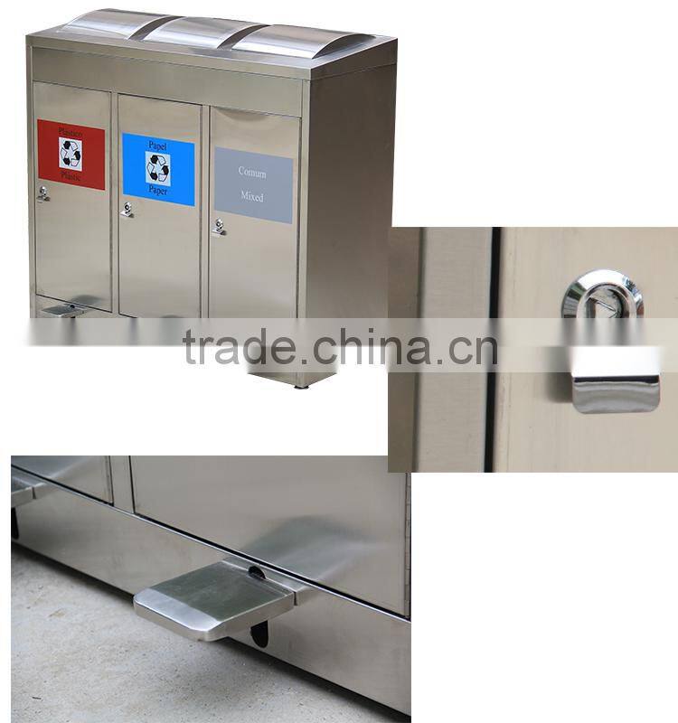 outdoor public 3 compartments stainless steel foot pedal bin,trash bin,garbage bin