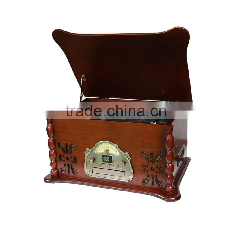 Portable Wooden turntable Recordable Music Center USB SD MP3 Vinyl player
