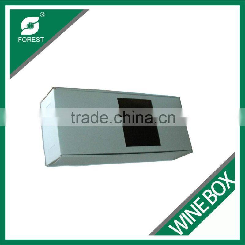 PLAIN WHITE CORRUGATED DISPLAY BOXES TWO BOTTLES VODKA WINE PACKING CARRIERS WITH PLASTIC HANDLE