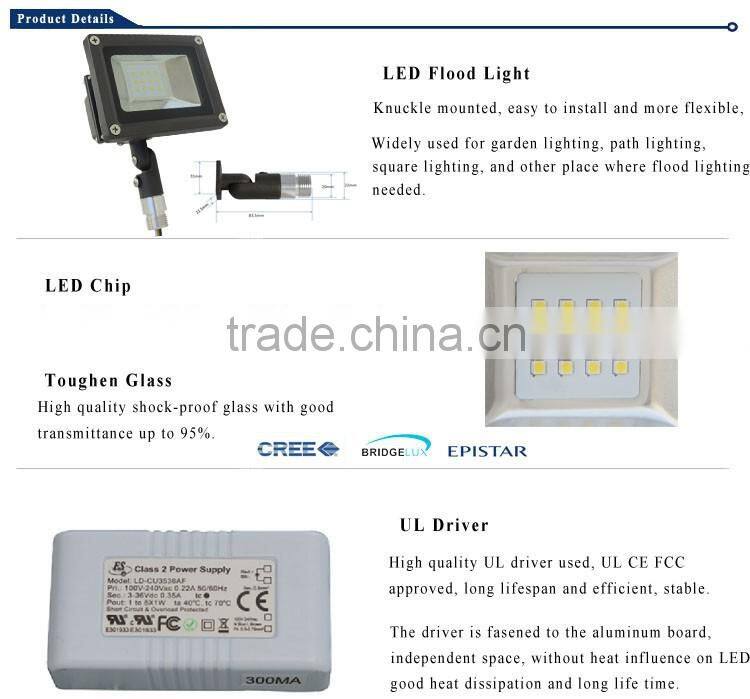 UL DLC CE 10W LED Flood Light Knuckle Mounted with 5 Years Warranty