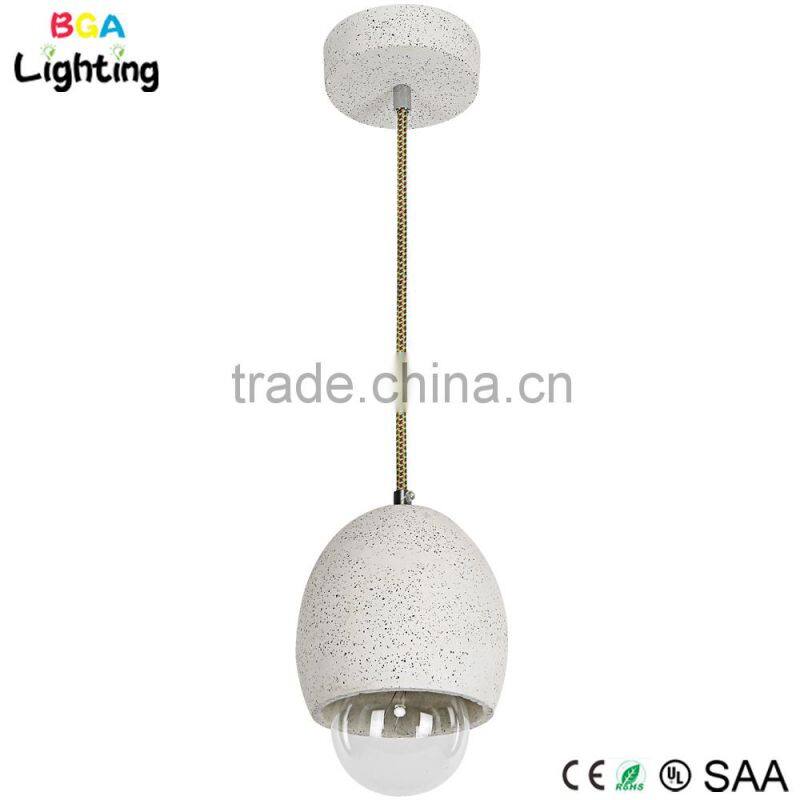 Concrete chandelier lighting with metal ceiling rose and steel wire