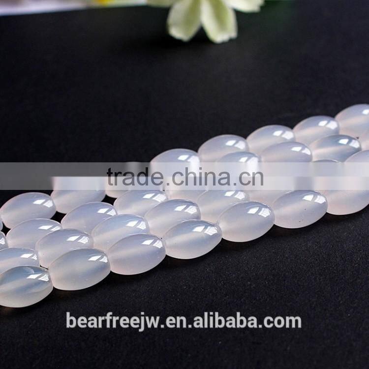 Natural 8*12mm White Agate Smooth Rice Faceted Beads Strand Semi-Precious Gemstone