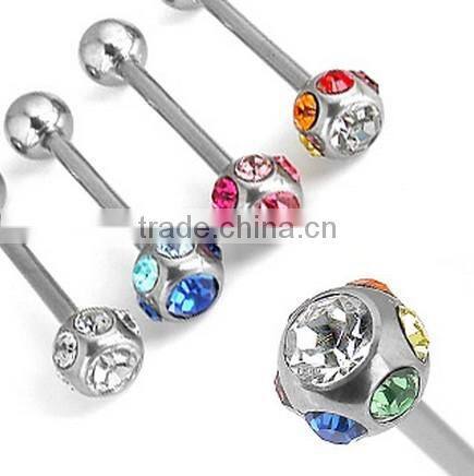 Multi Gem Barbell Tongue Ring,Body Piercing Jewelry