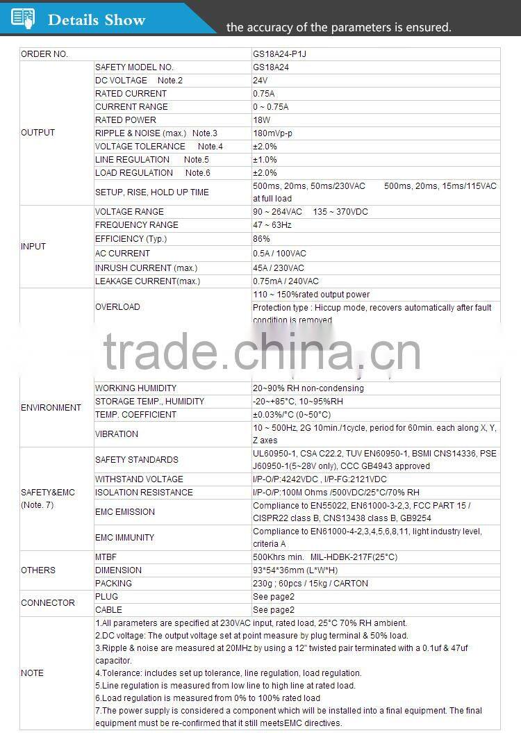 Meanwell 15~18W AC-DC Single Output Desktop 24v switching power supply