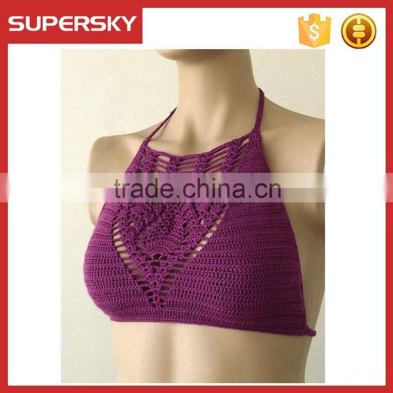 K-47 Handmade classic knit crochet sexy genie bra ladies open back sexy bikini top women knti beach bustier