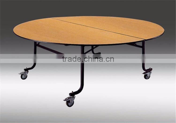 folding fruniture plywood custom made wooden round banquet table with wheels