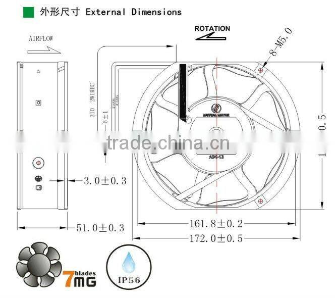 220/240v ac exhaust fan 172x150x51mm