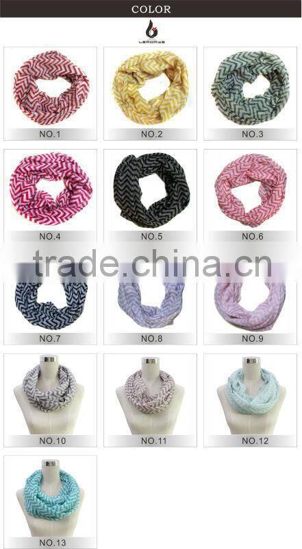 Chevron printed fashionable young girl tube blended cotton polyester infinity scarf