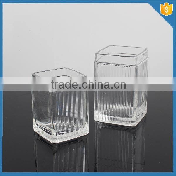 custom made ribbed pattern square shaped clear glass vases for centerpieces