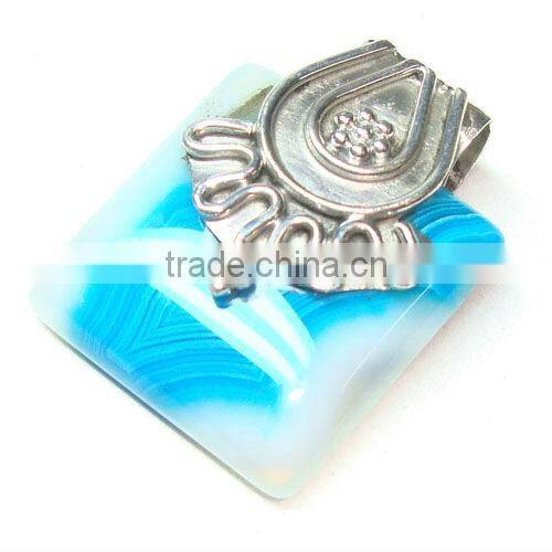 925 Sterling Silver Tibetan Turquoise Semi Precious Gemstone Pendant