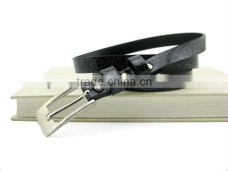 Ladies' Fashion Black Color Skinny Patent Glitter Leather Dress Belt