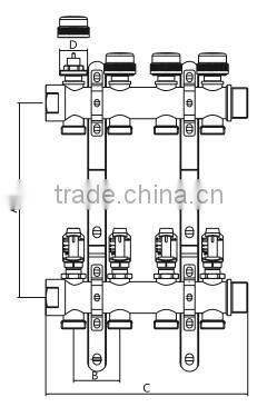 ART.5001 Manufacturer standard 4 ways oil water separator underfloor heating system 10bar brass intake manifold with flowmeter