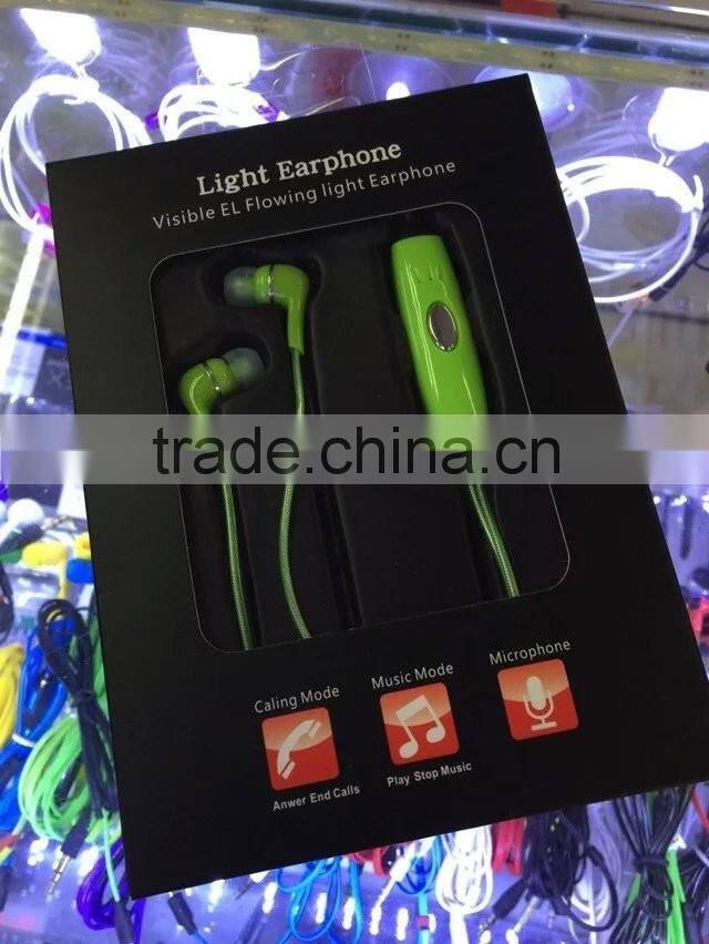 flat cable earphone with mic shiny earphone with led line
