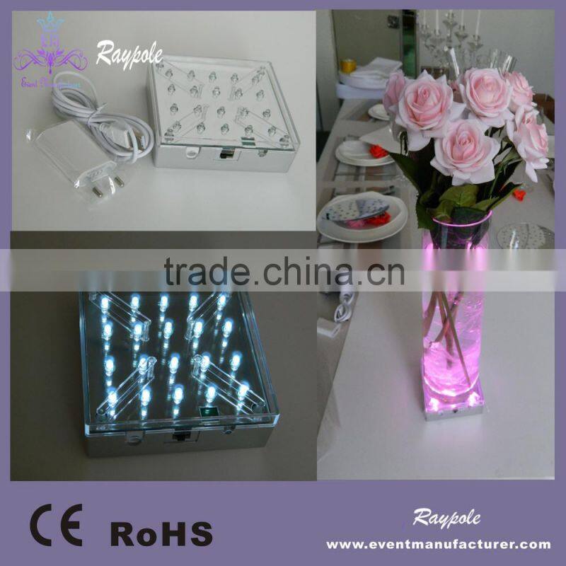 Remote controlled 4 inch bottle/wine/floral vase led ice cube light base for party/wedding/housing decor