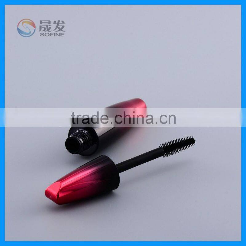 Custom shiny cosmetic mascara container with brush