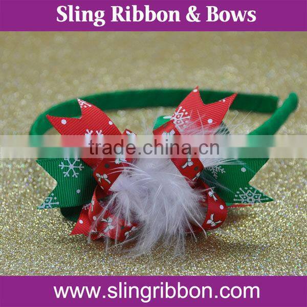 Red And Green Ribbon Bow Headband For Christmas.