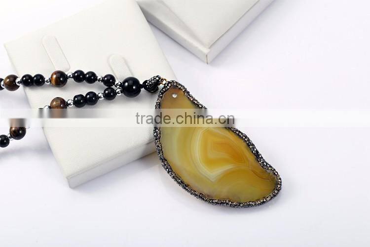 Fashionable yellow agate pendant vintage design necklace in great demand