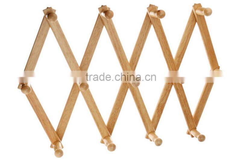 10 Hooks unfinished cheap wall mount wood coat rack wholesale