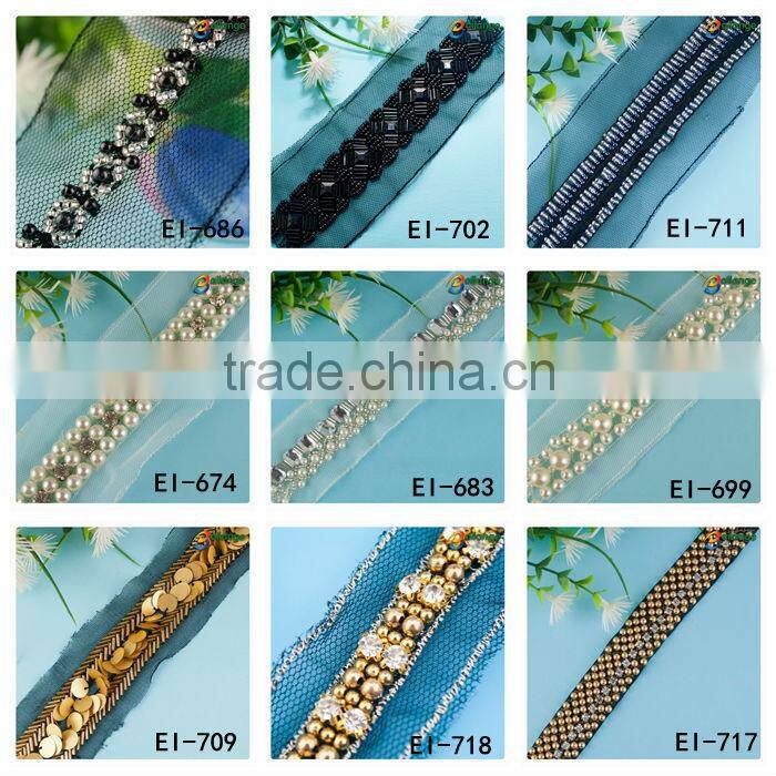 embroidered beaded whosale 2015 new products bead stone trim for garment