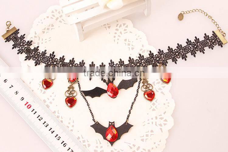 MYLOVE New Design European Fashion Charm Red Rhinestone Halloween Black Bat Necklace MLY266