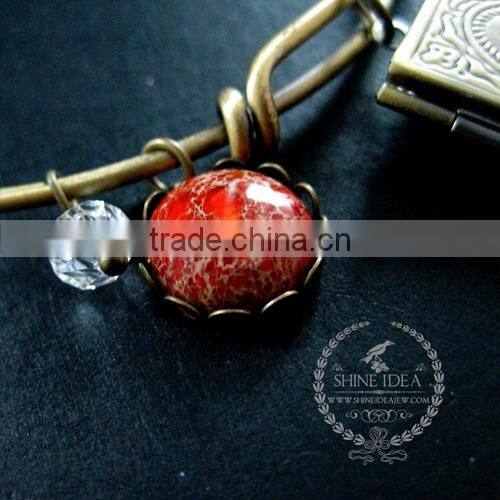 vintage bronze antiqued book photo locket orange imperial jasper charms fashion women wiring bangle bracelet 6450026