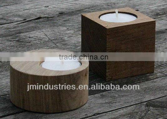 Small Round American Real Oak Wooden Candle Holder