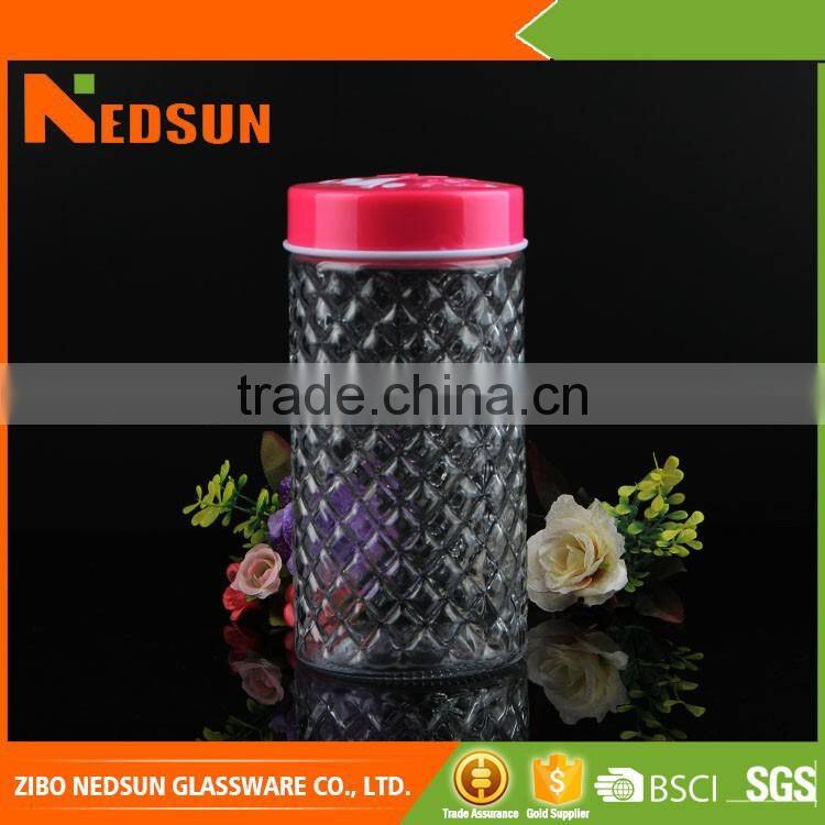 Large capacity customized storage glass jar with pink lid
