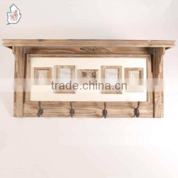 2016 Newest Distressed wood wall shelf with hooks wall mounted shelf with drawer