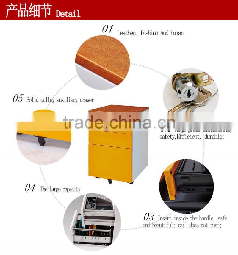 steel 3 drawers movable cabinet mobile pedestal with plastic top