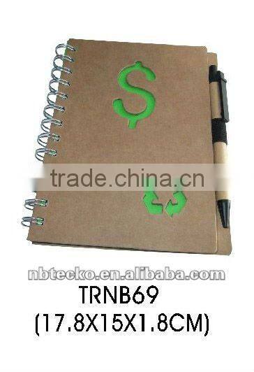 Recycled spiral paper notepad with recycled paper pen