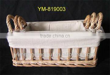 2016 Chinese popular S/4 canvas lined willow storage basket with flax lining
