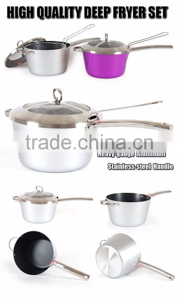 NBRSC Home Nonstick covered Deep Fryer Aluminum Fry Pot and Basket with stainless steel Handle