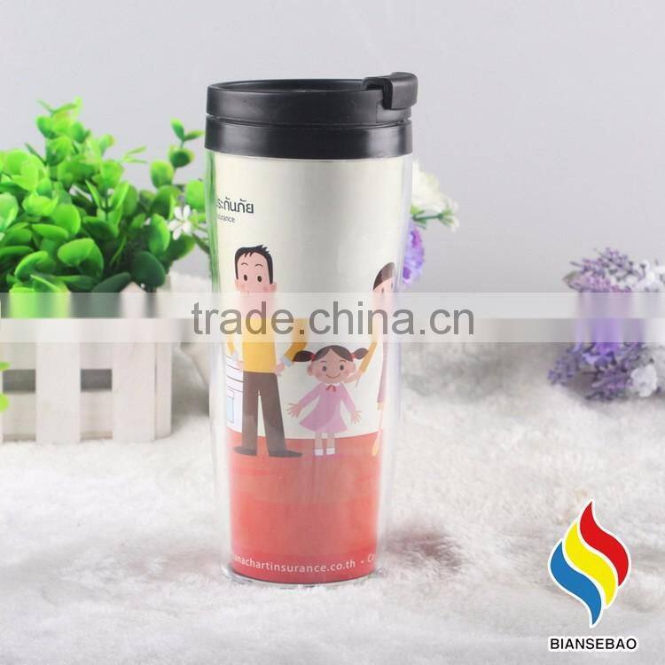 BPA free paper insert plastic cup 12oz double wall paper cup