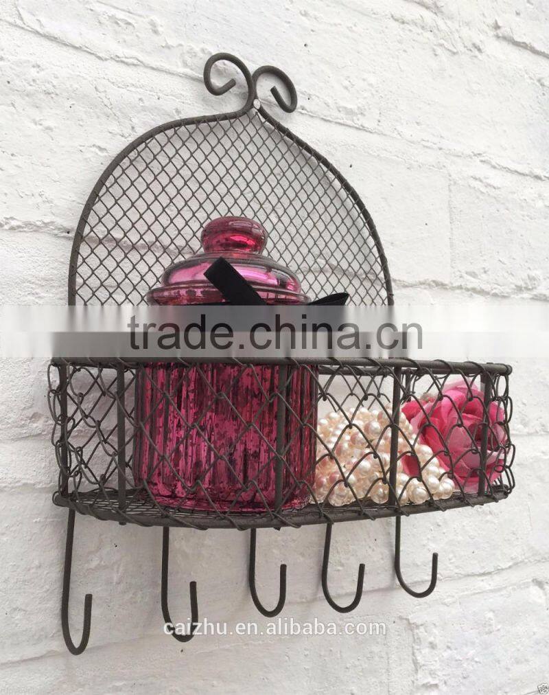 Vintage Rustic Wire Wall Shelf Unit Storage Basket for Kitchen Bathroom Chic