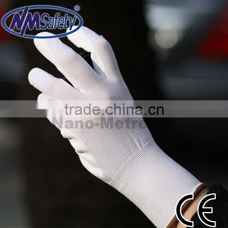 NMSAFETY 13 gauge white PU palm assembly hand work pu gloves