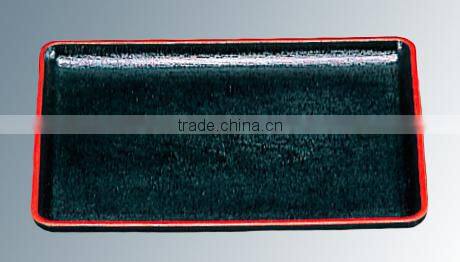 Wood Pattern Japanese TraditionalHigh Quality Black Slipless Food Tray with Red Frame Japanese Rectangle Serving Trays
