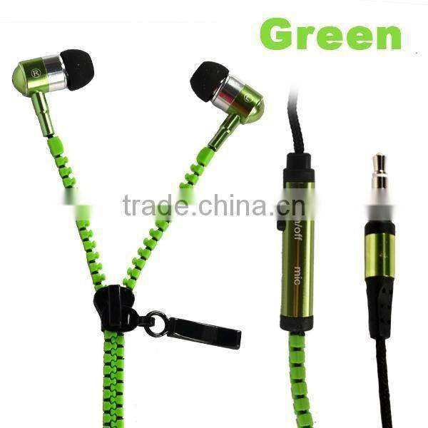 High Quality Metal Zipper Earphone With Mic