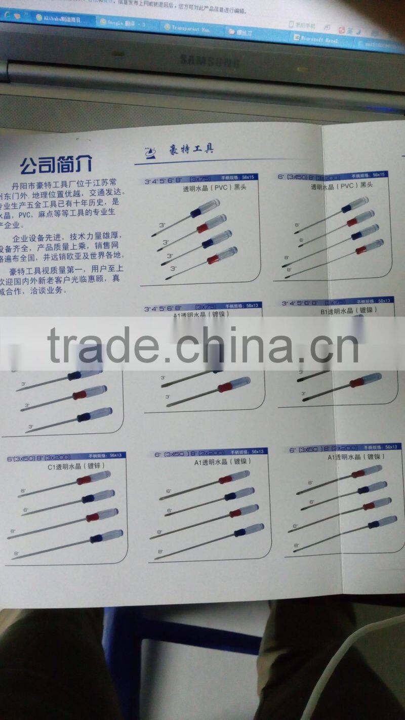Small plastic handle with magnetic Phillips, flathead screwdriver,transparent handle